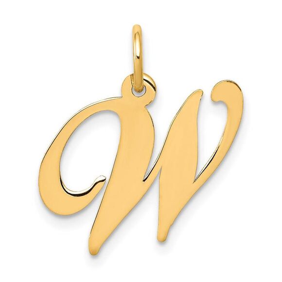 14k Yellow Gold, Ella Collection Medium Fancy Script Initial W Pendant - Picture 1 of 4